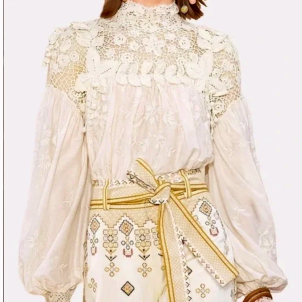 Ulla Johnson Theodora Crocheted Lace Cotton Silk Embroidered Blouse NWOT